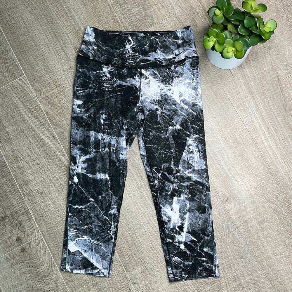 NIKE DRI-FIT Gray White Black Marbled Crop Athletic Leggings Women’s Size Small